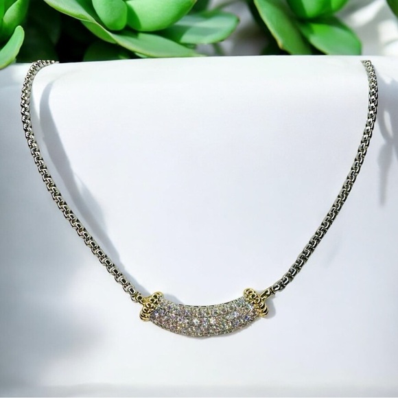 TWO TONE PAVE BAR NECKLACE - Picture 7 of 7